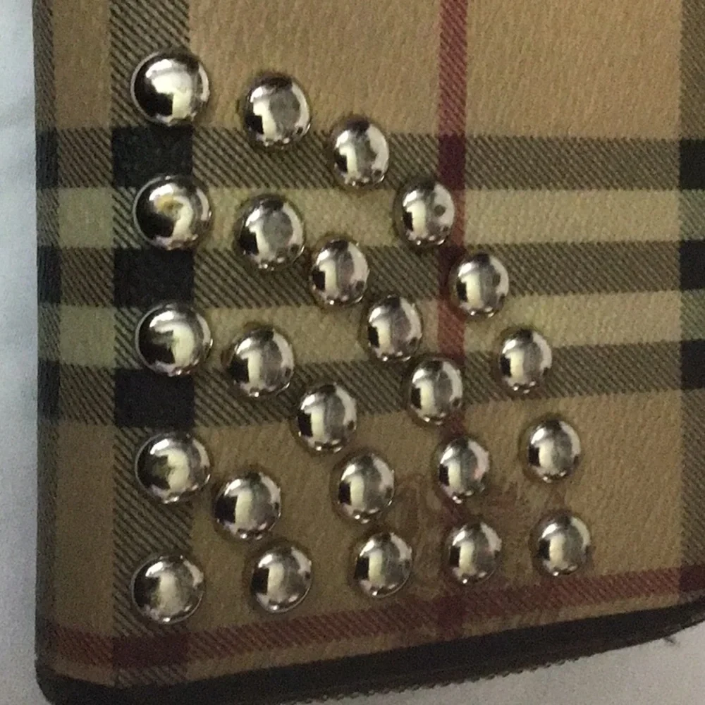 Burberry Studded Haymarket Zip Around Wallet
