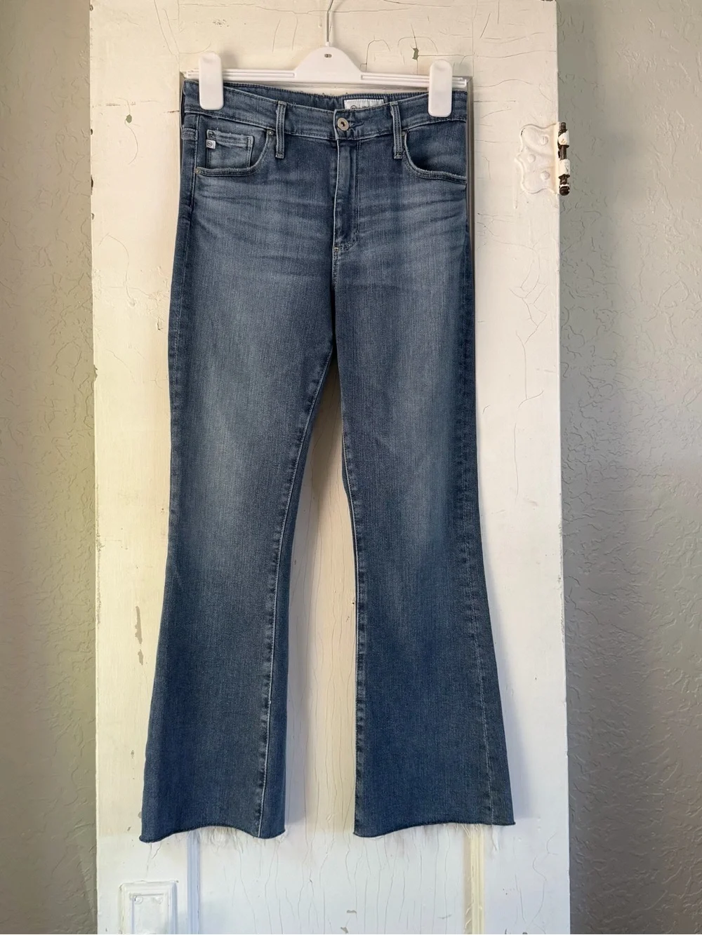 AG Adriano Goldschmied‎ High-Rise Raw Hem Flare Jeans Size 28