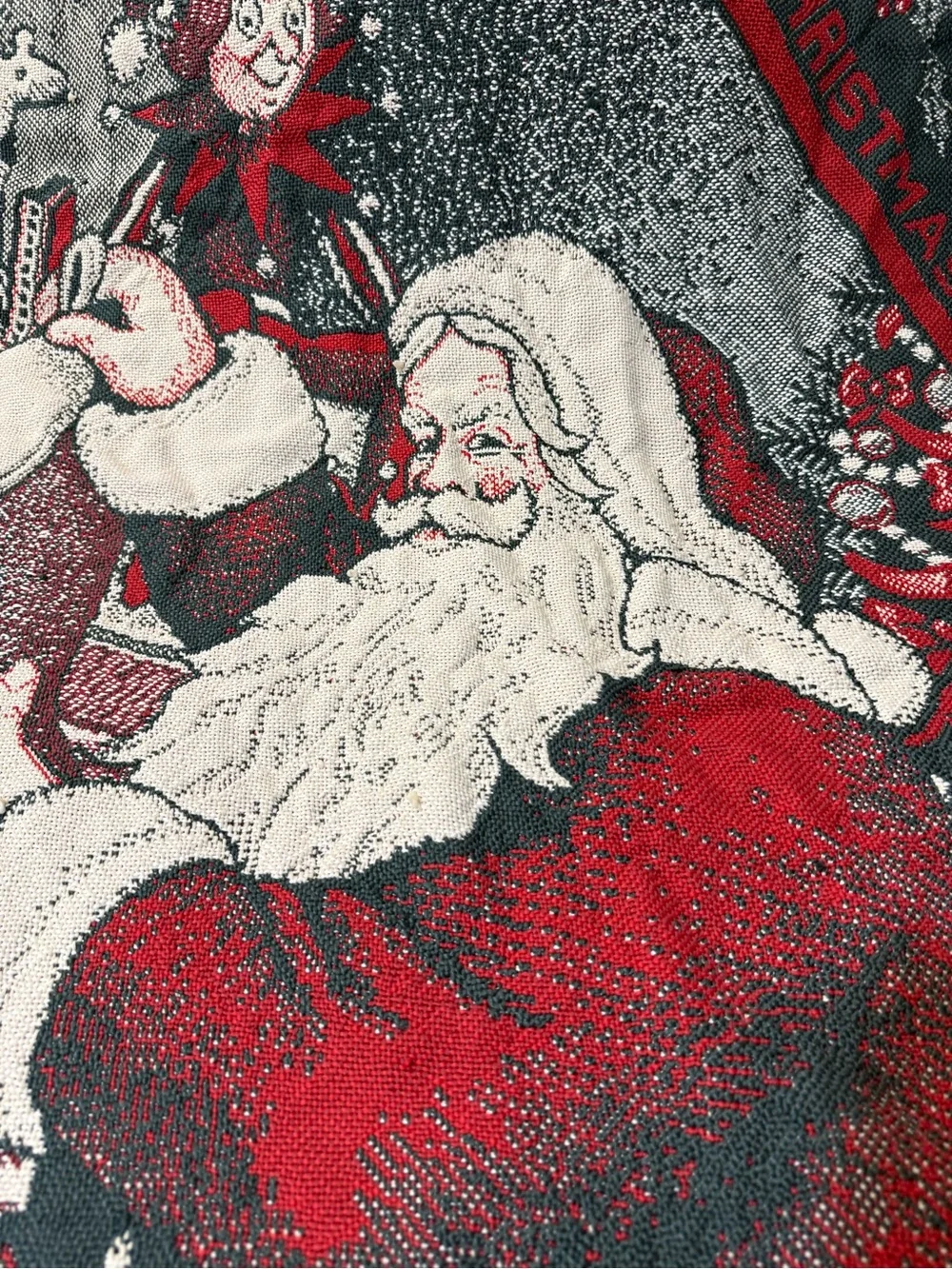 Vintage Santa HO HO HO Merry Christmas & Happy New Year 50” X 60” Woven Throw