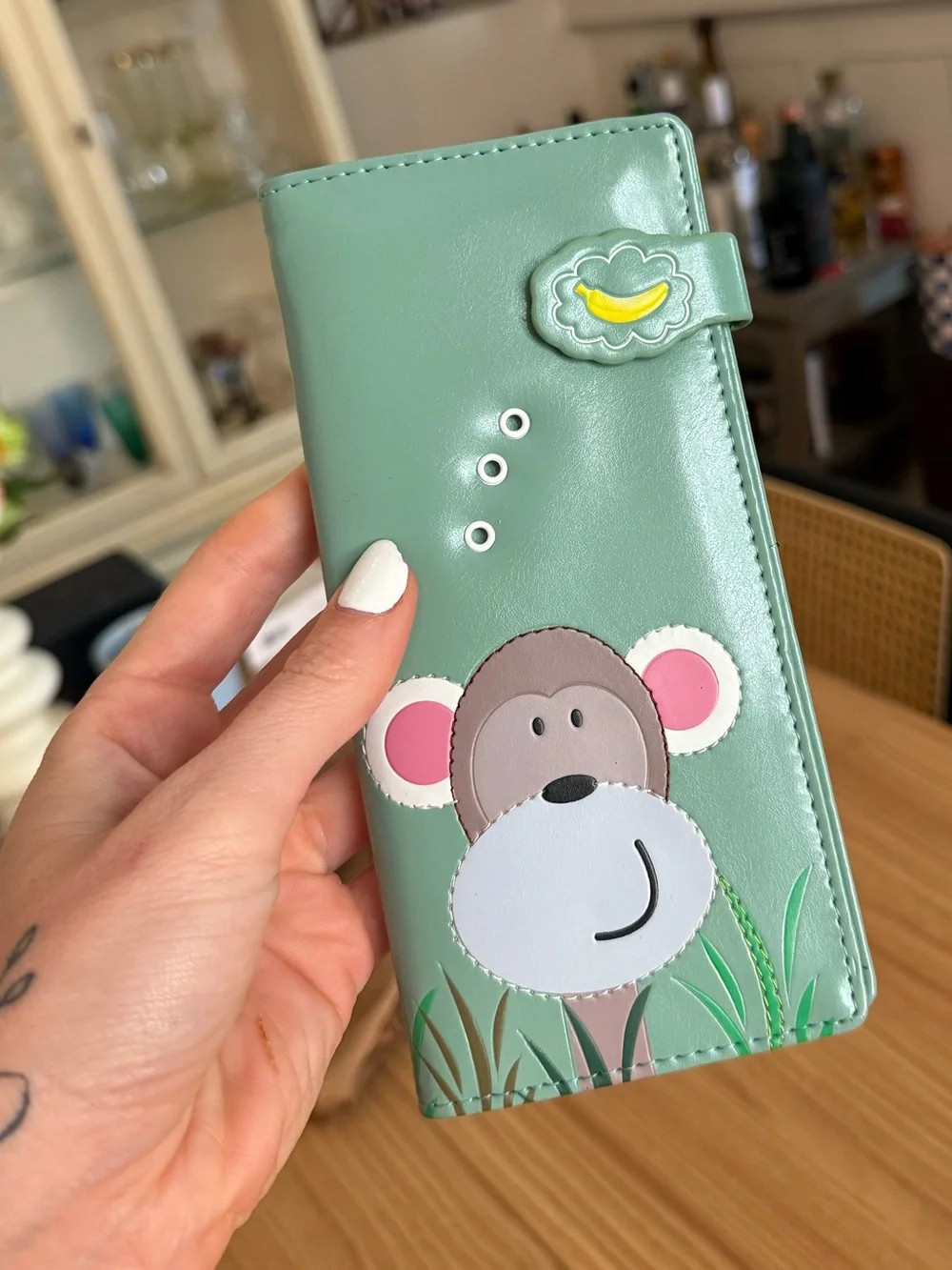 Teal Monkey Wallet with Banana Snap