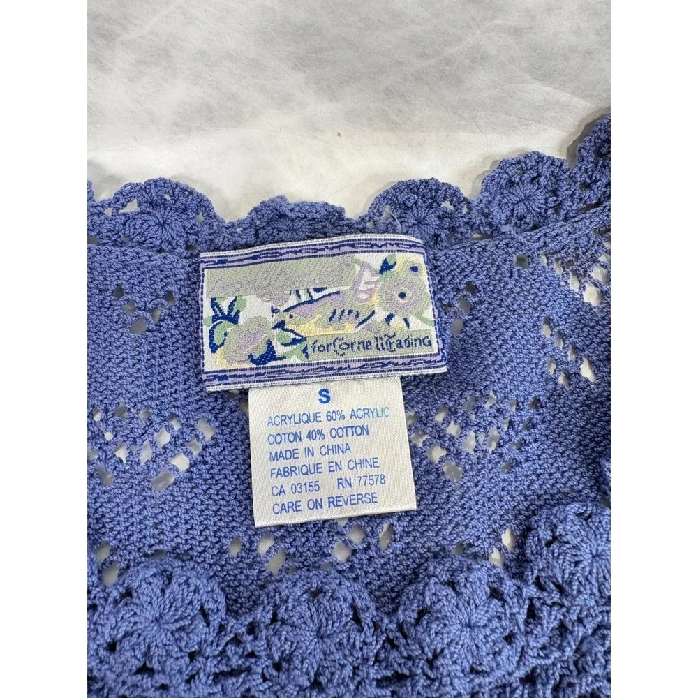 Vintage Corner Reading Periwinkle Blue Crochet Knit Sleeveless Top Small‎