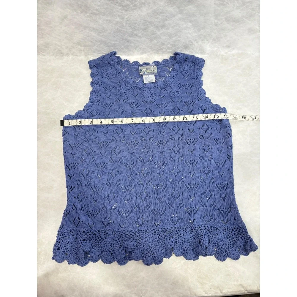 Vintage Corner Reading Periwinkle Blue Crochet Knit Sleeveless Top Small‎