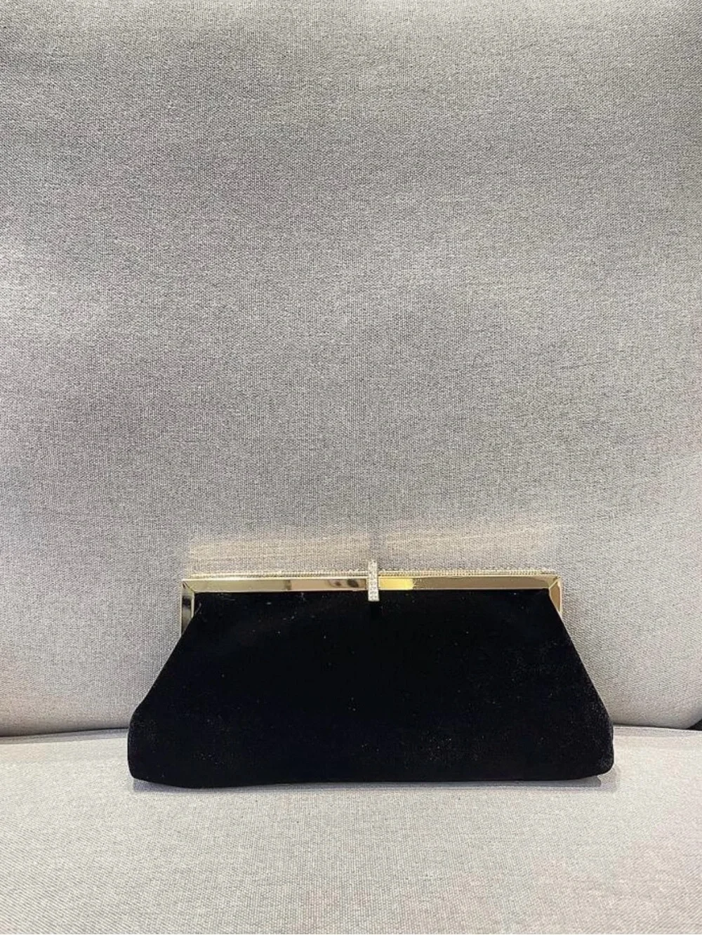 Elegant Black Velvet Clutch with Rhinestone Gold Trim