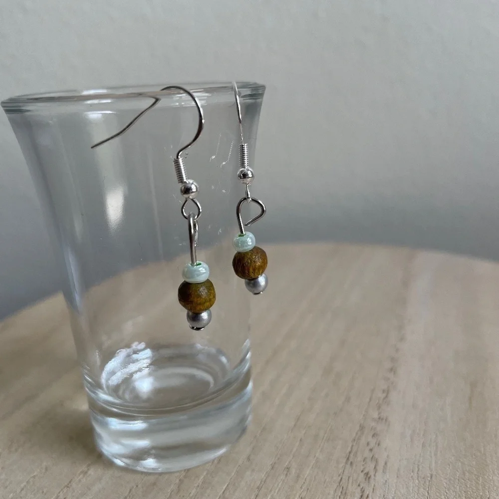 Lime Wood Beaded Earrings