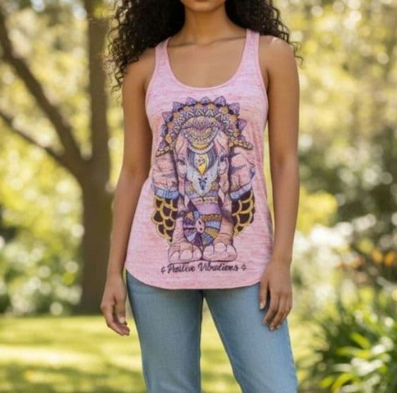 Vintage USA-made psychedelic elephant print American Apparel tank top